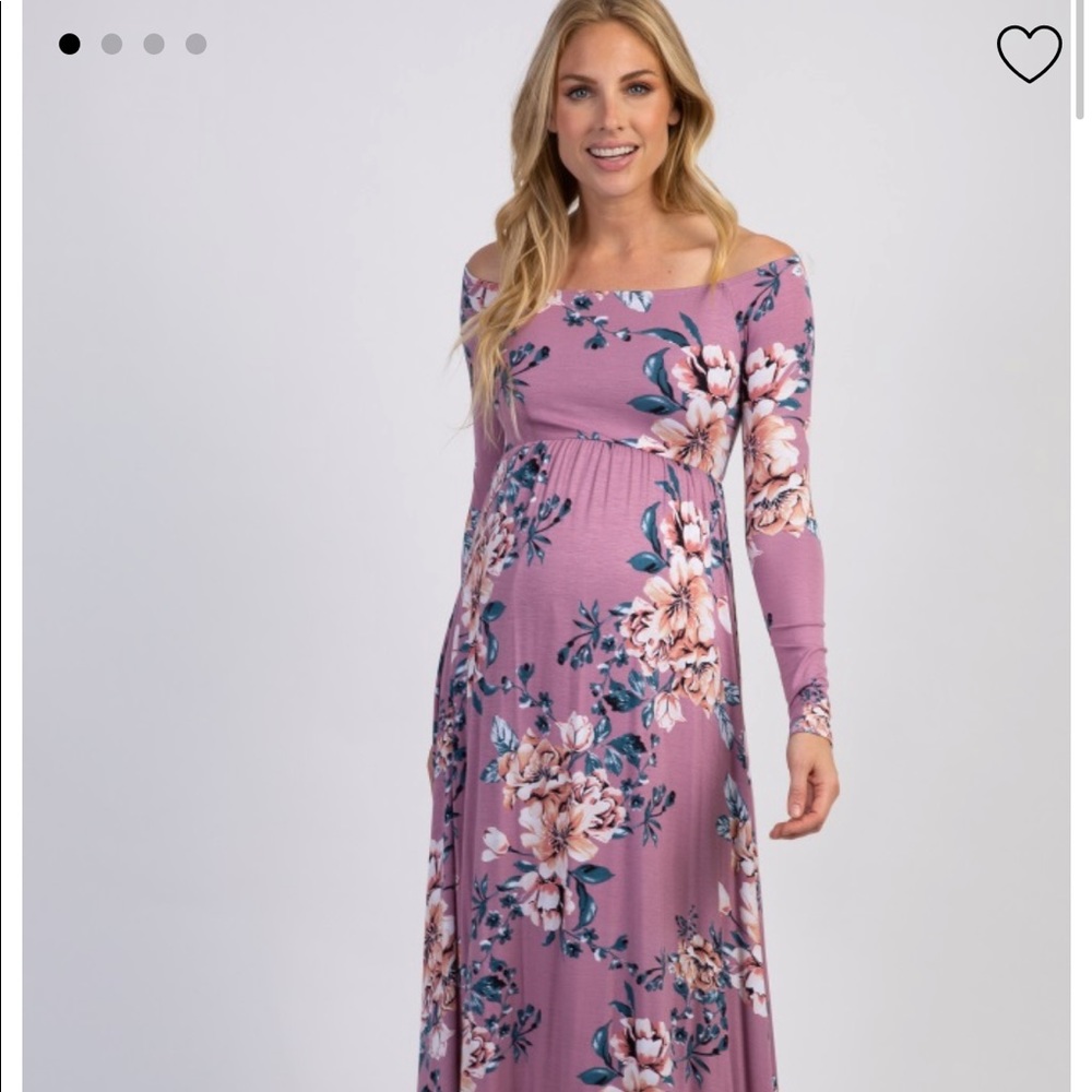 Mauve off the shoulder maternity maxi dress